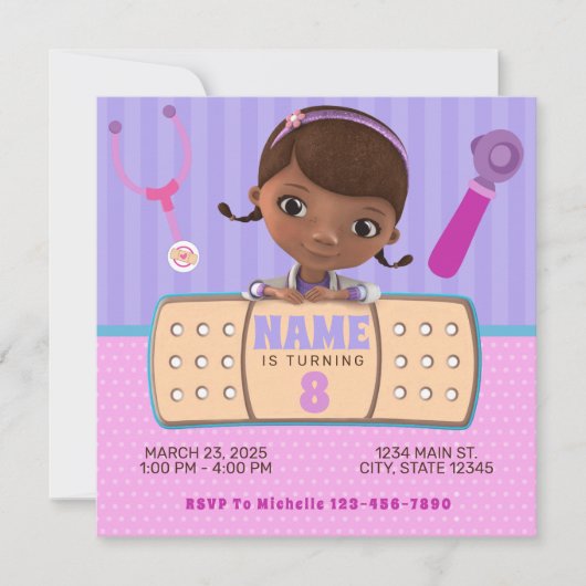 Roze Paarse Doc Stuffins Verjaardag Kaart (Voorkant)