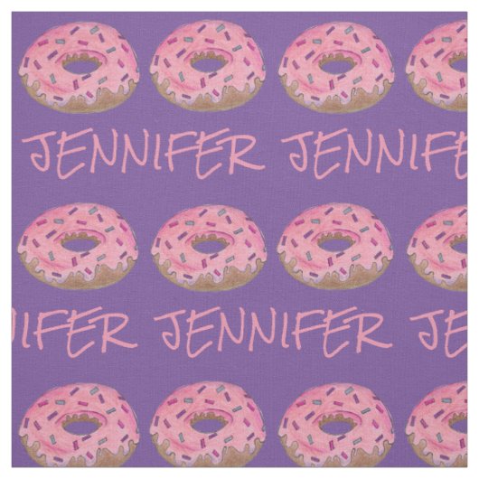 Roze Paarse Donut Doughnut Donuts Name Fabric Stof (Swatch)