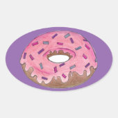 Roze Paarse Donut Doughnut Sprinkles Junk Food Ovale Sticker (Voorkant)