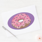 Roze Paarse Donut Doughnut Sprinkles Junk Food Ovale Sticker (Envelop)