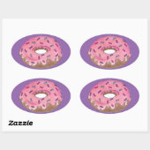 Roze Paarse Donut Doughnut Sprinkles Junk Food Ovale Sticker (Vel)