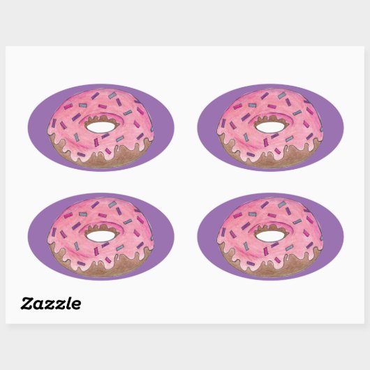 Roze Paarse Donut Doughnut Sprinkles Junk Food Ovale Sticker (Vel)