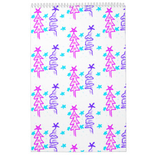 Roze Paarse doodle kerstboom sterren vakantie pa Kalender