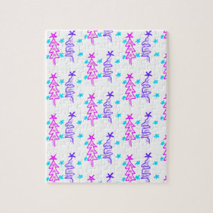 Roze Paarse doodle kerstboom sterren vakantie pa Legpuzzel