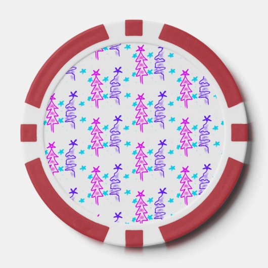 Roze Paarse doodle kerstboom sterren vakantie pa Poker Chips (Voorkant)