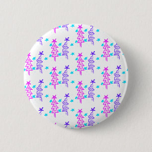 Roze Paarse doodle kerstboom sterren vakantie pa Ronde Button 5,7 Cm