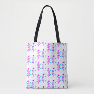 Roze Paarse doodle kerstboom sterren vakantie pa Tote Bag