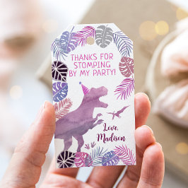 Roze Paarse Drie Rex Meisje Dinosaurus Verjaardag Cadeaulabel