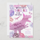 Roze Paarse Drie Rex Meisje Dinosaurus Verjaardag Kaart (Voorkant)