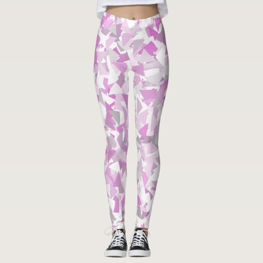 Roze Paarse Driehoek Patroon Leggings (Voorkant)