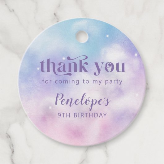 Roze Paarse dromerige hemel verjaardagsfeestje Bedankjes Labels (Voorkant)