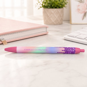 Roze paarse druppels aangepaste monogram naam zwarte inkt pen