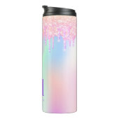 Roze paarse druppels holografisch monogram thermosbeker (Geroteerd rechts)
