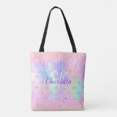 Roze paarse druppels holografisch monogram tote bag (Achterkant)