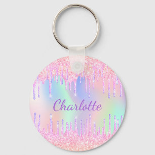 Roze paarse druppels holografisch sleutelhanger