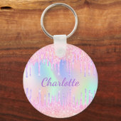 Roze paarse druppels holografisch sleutelhanger (Voorkant)