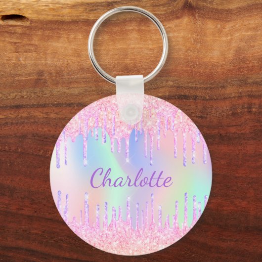 Roze paarse druppels holografisch sleutelhanger (Voorkant)