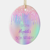 Roze paarse druppels holografisch verjaardagsontwe keramisch ornament (Rechts)