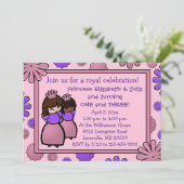 Roze & Paarse Dubbele Prinses Verjaardagsuitnodigi Kaart (Staand voorkant)