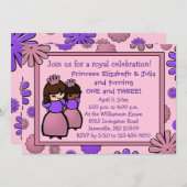 Roze & Paarse Dubbele Prinses Verjaardagsuitnodigi Kaart (Voorkant / Achterkant)