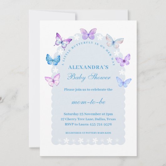 Roze Paarse Dusty Blue Butterfly Baby shower Kaart (Voorkant)