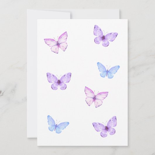 Roze Paarse Dusty Blue Butterfly Baby shower Kaart (Achterkant)