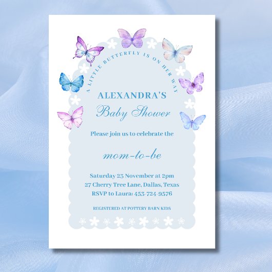 Roze Paarse Dusty Blue Butterfly Baby shower Kaart