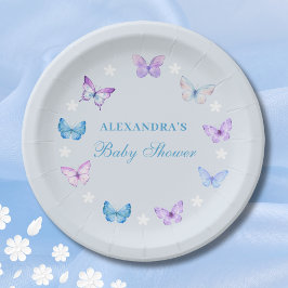 Roze Paarse Dusty Blue Butterfly Baby shower Papieren Bordje