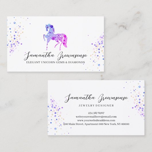 Roze Paarse edelstenen Eicorn diamanten juwelen Visitekaartje (Voorkant / Achterkant)