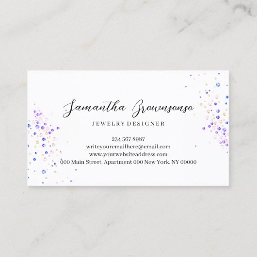 Roze Paarse edelstenen Eicorn diamanten juwelen Visitekaartje (Achterkant)