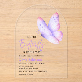 Roze Paarse Een Kleine Vlinder Baby Shower Acryl Uitnodigingen