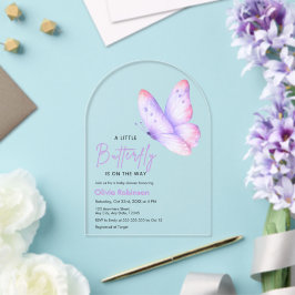 Roze Paarse Een Kleine Vlinder Baby Shower Acryl Uitnodigingen