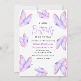 Roze Paarse Een Kleine Vlinder Baby Shower  Kaart