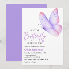 Roze Paarse Een Kleine Vlinder Baby Shower Kaart