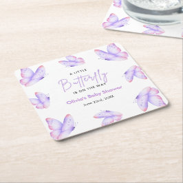 Roze Paarse Een Kleine Vlinder Baby Shower  Kartonnen Onderzetters