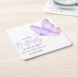 Roze Paarse Een Kleine Vlinder Baby Shower  Kartonnen Onderzetters