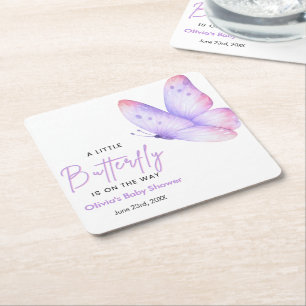 Roze Paarse Een Kleine Vlinder Baby Shower  Kartonnen Onderzetters