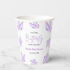 Roze Paarse Een Kleine Vlinder Baby Shower  Papieren Bekers