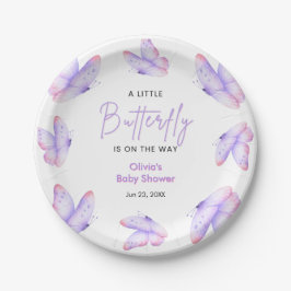 Roze Paarse Een Kleine Vlinder Baby Shower  Papieren Bordje