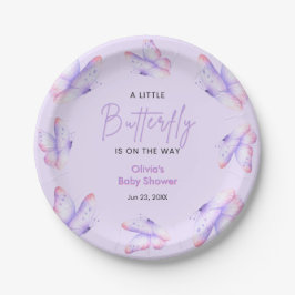 Roze Paarse Een Kleine Vlinder Baby Shower  Papieren Bordje