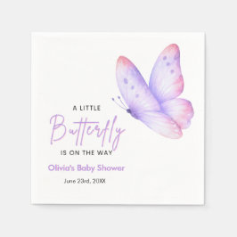 Roze Paarse Een Kleine Vlinder Baby Shower  Servet