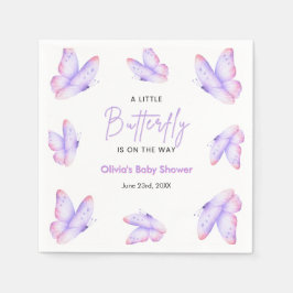 Roze Paarse Een Kleine Vlinder Baby Shower  Servet