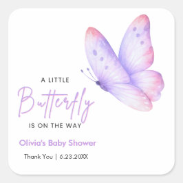 Roze Paarse Een Kleine Vlinder Baby Shower  Vierkante Sticker