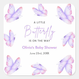 Roze Paarse Een Kleine Vlinder Baby Shower  Vierkante Sticker