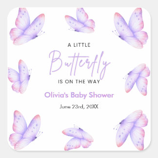 Roze Paarse Een Kleine Vlinder Baby Shower Vierkante Sticker
