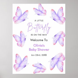 Roze Paarse Een Kleine Vlinder Baby Shower Welkom Poster