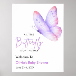 Roze Paarse Een Kleine Vlinder Baby Shower Welkom Poster