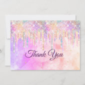Roze paarse eenhoorn druipt van de glitter bedankkaart (Voorkant)