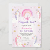 Roze Paarse Eenhoorn Een Magisch Jaar 1e Verjaarda Kaart (Voorkant)
