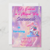 Roze Paarse Eenhoorn Eerste Verjaardag Uitnodiging (Voorkant)